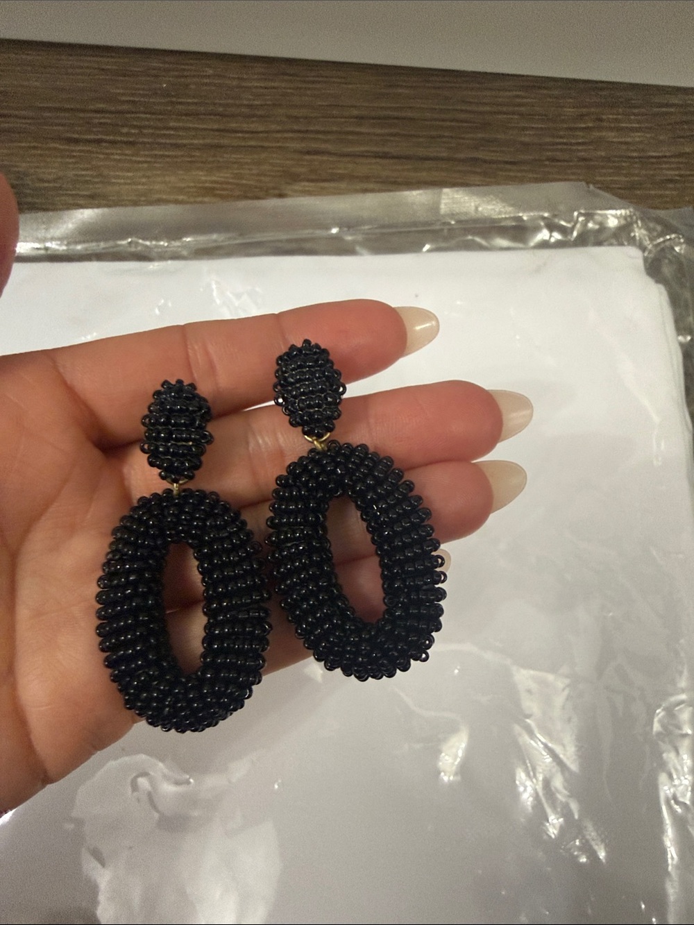 J. Crew Black beaded statement earrings